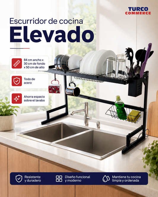 Escurridor de Cocina Elevado de Acero